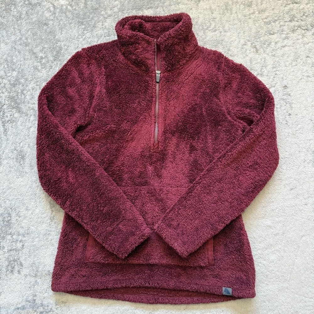 Women’s Small LL Bean High Pile 1/4 Zip Fleece Burgundy Kangaroo Pockets